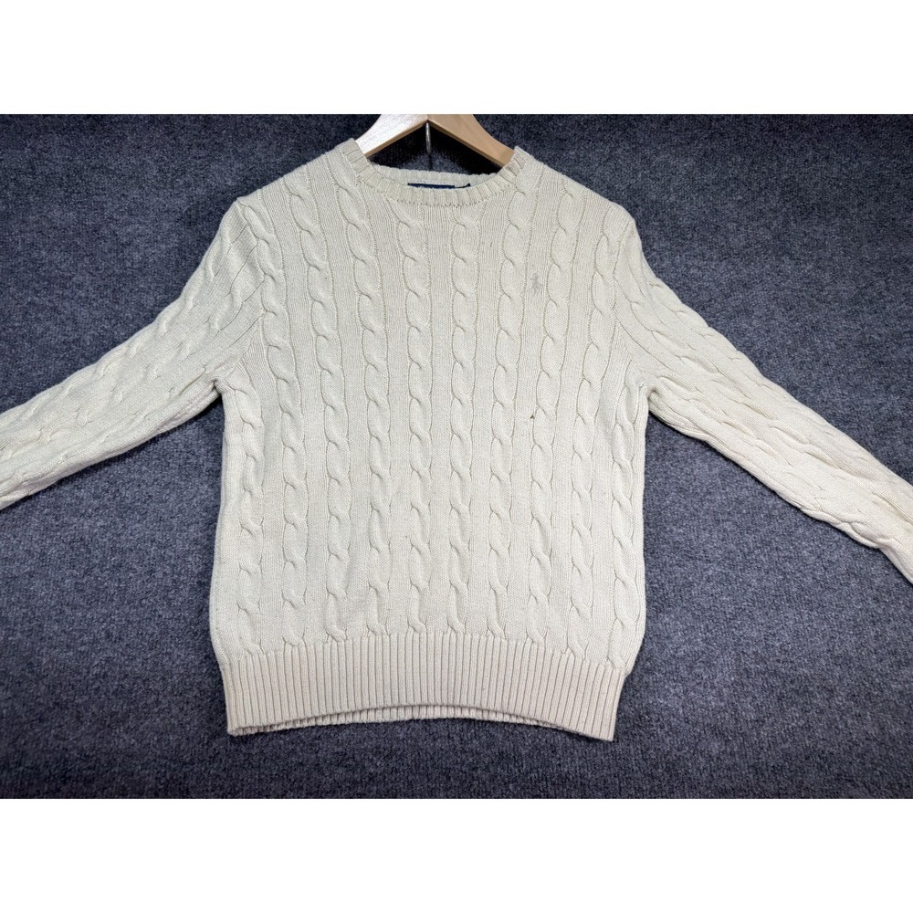 Polo Ralph Lauren Cable Knit Sweater Men's Small Beige Cotton Casual Preppy Pony